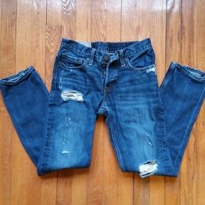High-waist hand-distressed jeans size 28
